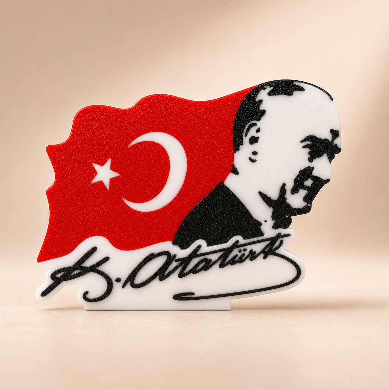 Atatürk Portresi & Türk Bayrağı Masaüstü Dekor – 3D Hatıra