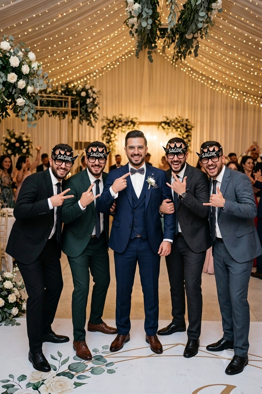 Sağdıç Gözlüğü Siyah Düğün Damat Arkadaşı Parti Fotoğraf Aksesuarı