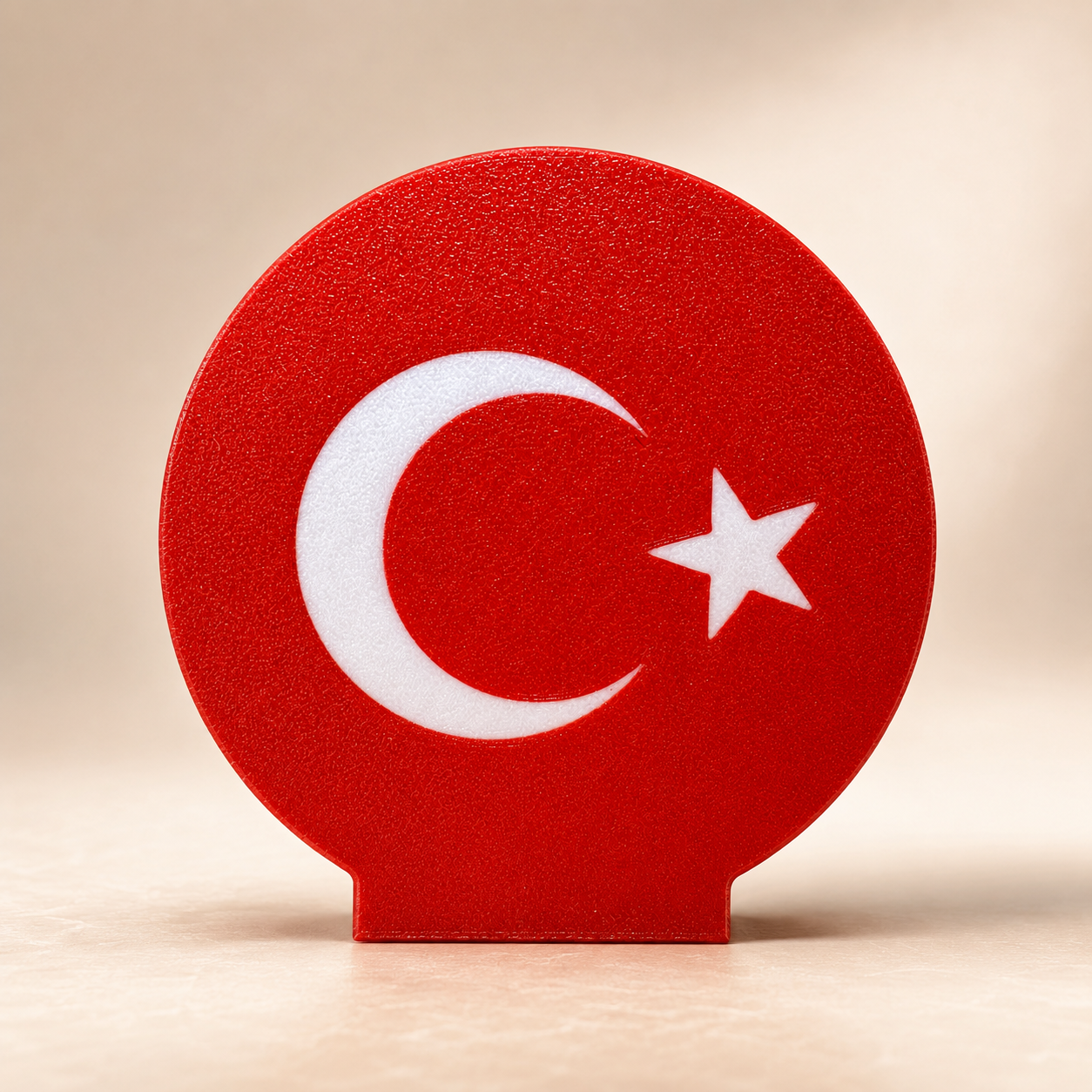 Yuvarlak Türk Bayrağı Masaüstü Dekor – Şık 3D Tasarım