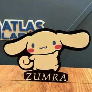 Sevimli Cinnamoroll 3D Tablo – Kişiye Özel İsimli Çocuk Odası Dekoru