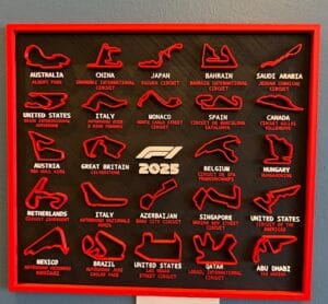 F1 2025 3D Baskı Yarış Takvimi | Duvara Asılabilir Formula 1 Calendar