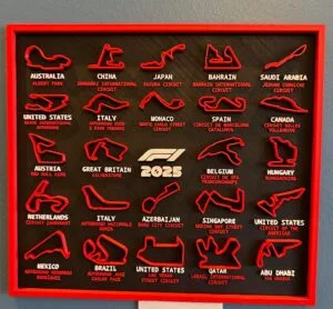 F1 2025 3D Baskı Yarış Takvimi | Duvara Asılabilir Formula 1 Calendar
