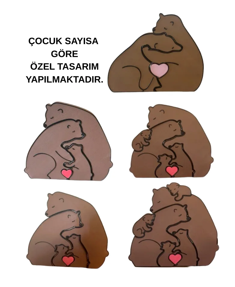 Kişiye Özel Ayıcık Aile Figürü – Anne, Baba, Bebek İsimli 3D Aile Süslemesi | Anneler Günü Hediyesi - Görsel 10