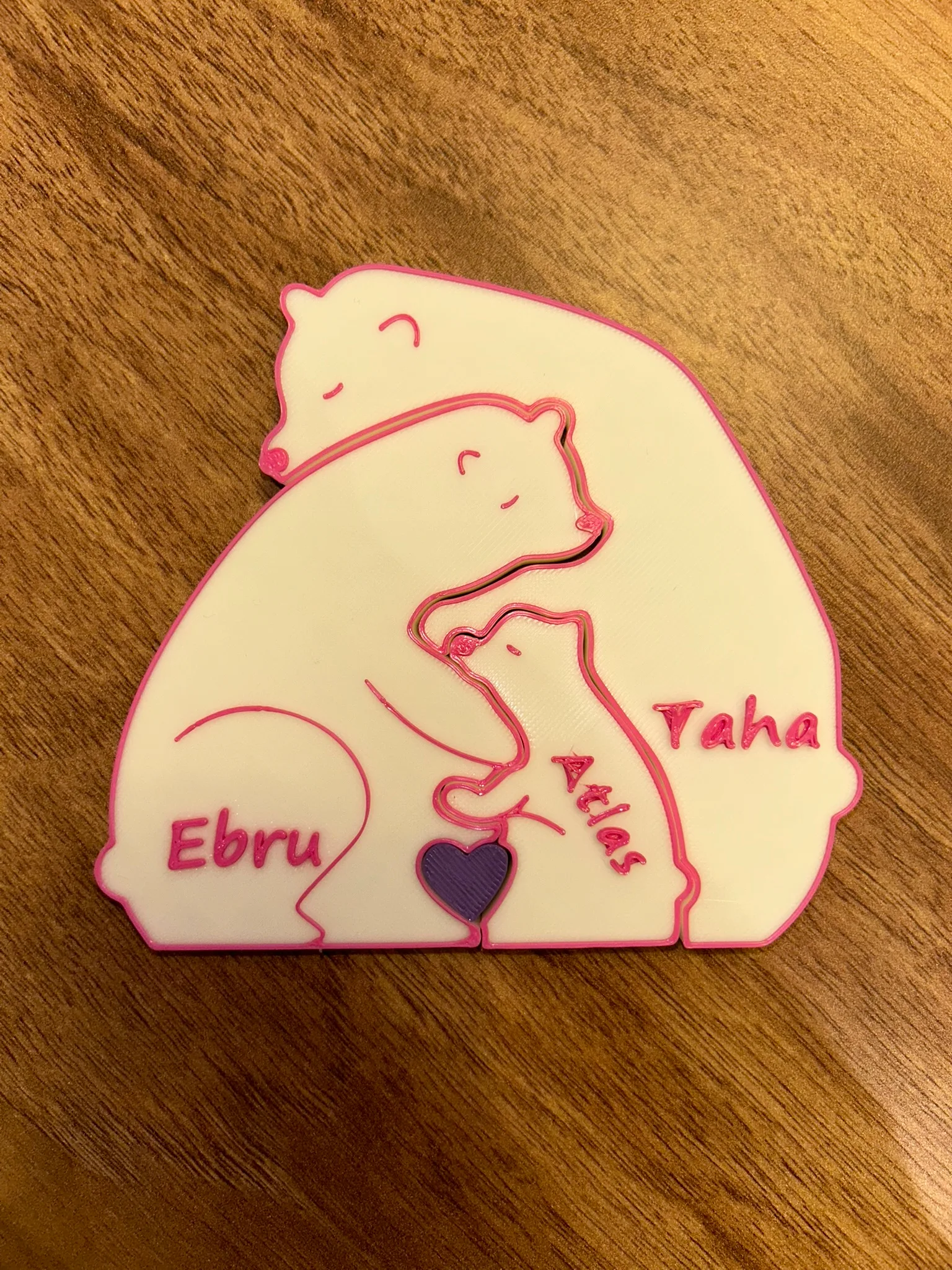 Kişiye Özel Ayıcık Aile Figürü – Anne, Baba, Bebek İsimli 3D Aile Süslemesi | Anneler Günü Hediyesi - Görsel 3