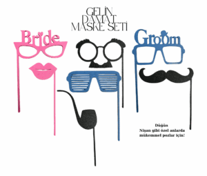 Gelin Damat 3D Baskı Parti Maskesi Seti – Düğün & Nişan Pozları İçin Eğlenceli Aksesuar