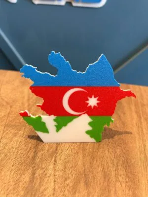 Azerbaycan Haritası Masaüstü Dekor – Bayrak Temalı Tasarım – Anlamlı Hediyelik Obje - 3D Baskı