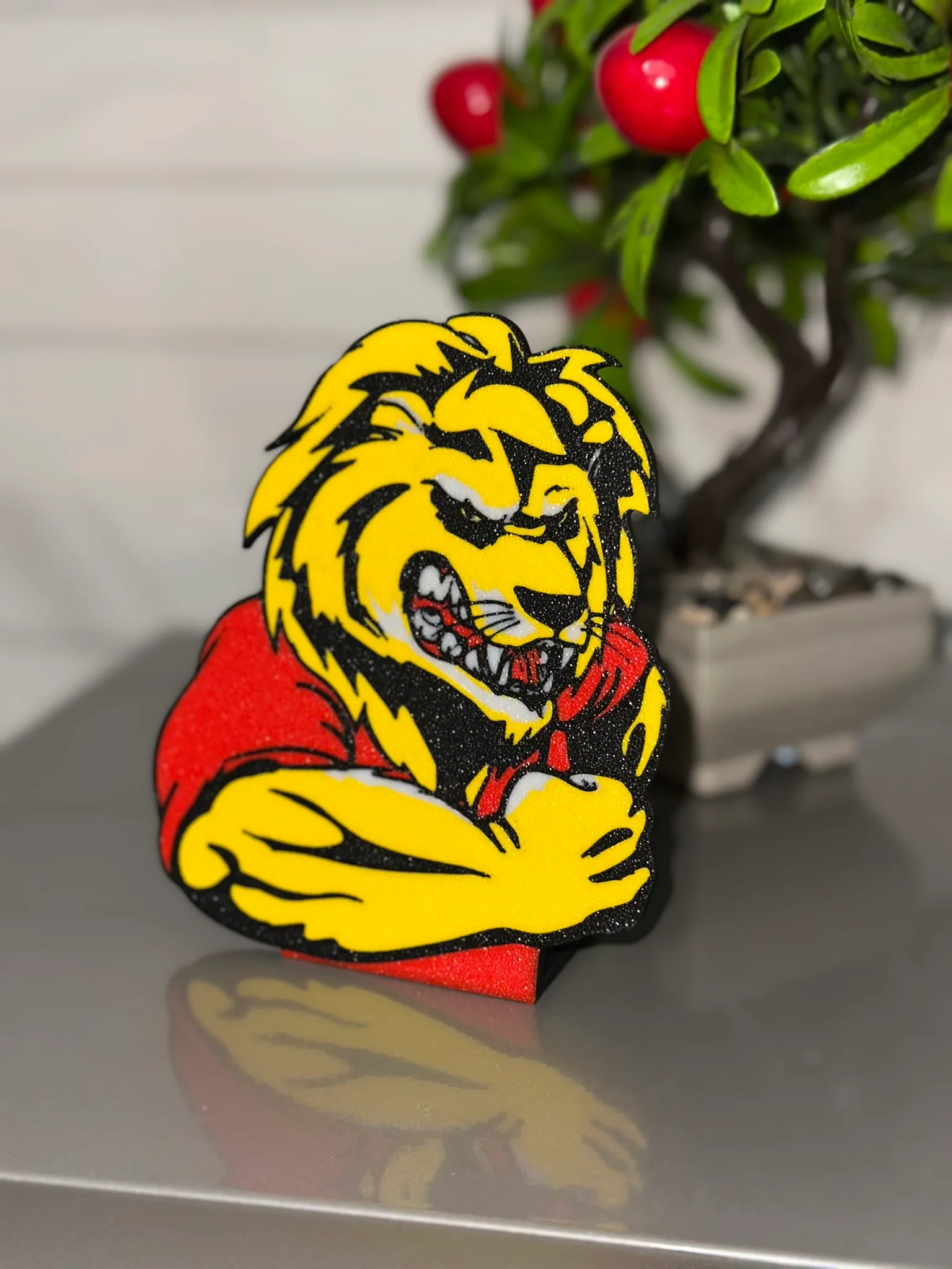 Sarı Kırmızı Aslan Figürü - 3D Baskı Dekoratif Obje - Taraftar Hediyesi - Şampiyonluk - Görsel 4