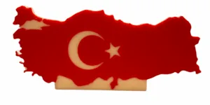 Türkiye Haritası Türk Bayrağı Temalı Masaüstü Dekor – 3D Baskı Kırmızı Beyaz Hediyelik Obje