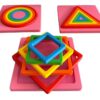 Renkli karelerden oluşan Montessori geometrik şekil bulmaca seti, çocuklar için eğitici 3D baskı puzzle eğitici oyuncak.
