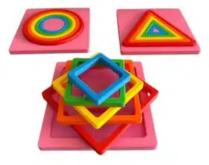 Renkli karelerden oluşan Montessori geometrik şekil bulmaca seti, çocuklar için eğitici 3D baskı puzzle eğitici oyuncak.